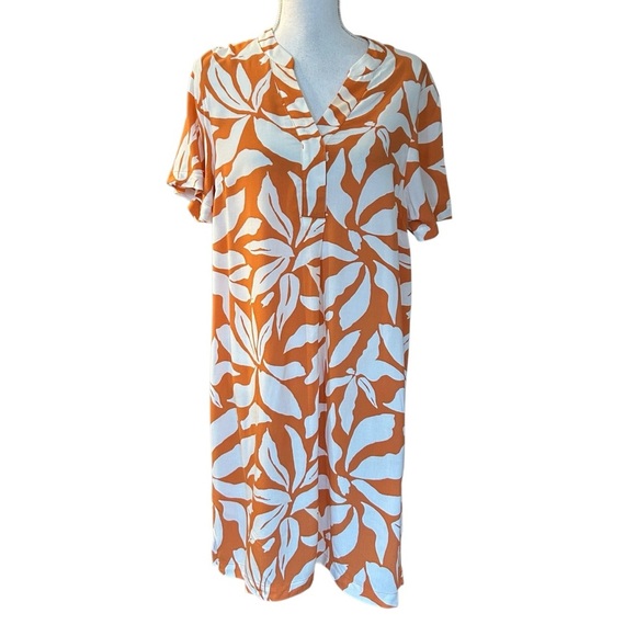 NEW H&M VISCOSE TUNIC SHORT SLEEVE DRESS WOMEN SZ XS IN ORANGE PATTERN Relaxed - Picture 3 of 11